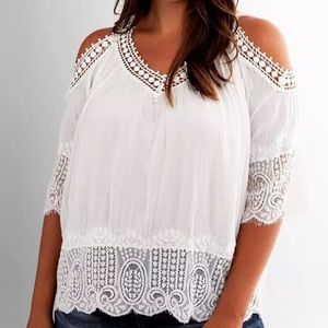 Oliver Cold Shoulder Crochet Trim Top